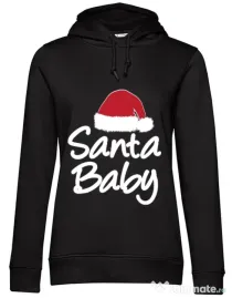 Hoodie dama cu gluga Santa baby Negru