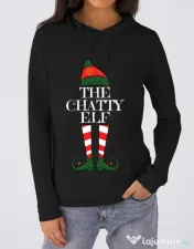 Hoodie dama cu gluga The chatty elf Negru 
