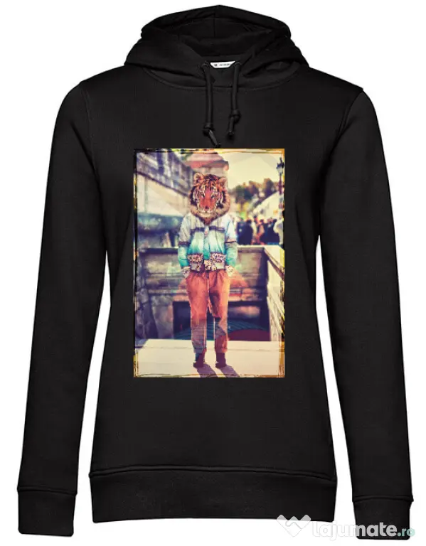Hoodie dama cu gluga Tiger head Negru