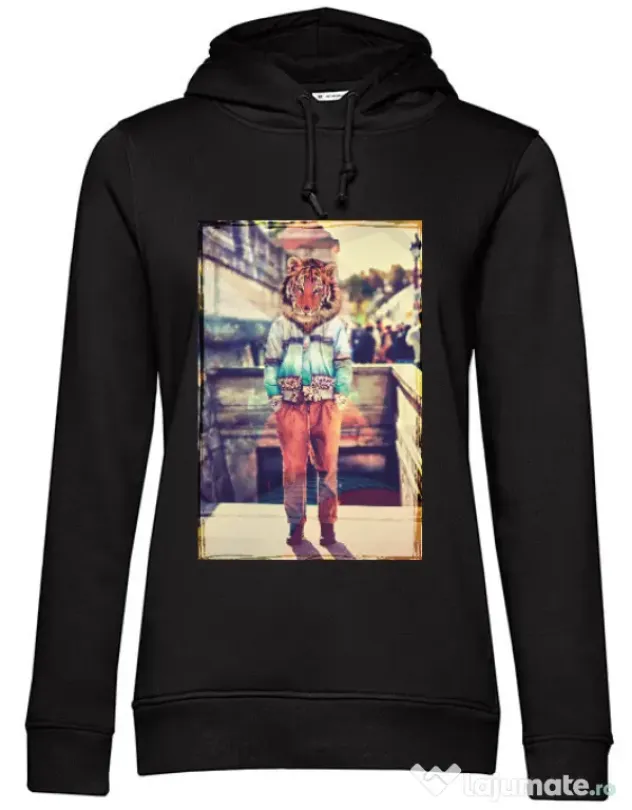 Hoodie dama cu gluga Tiger head Negru