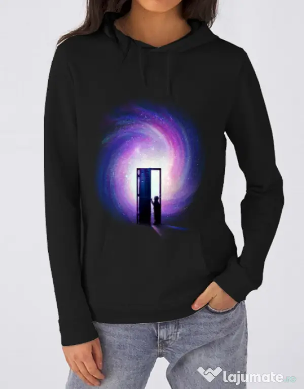 Hoodie dama cu gluga Doors to the future Negru