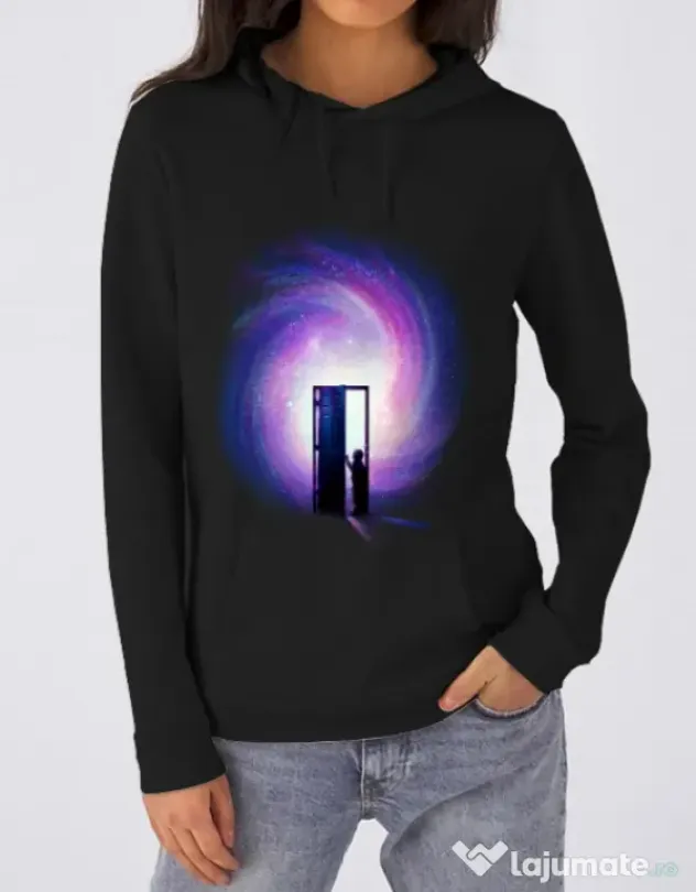 Hoodie dama cu gluga Doors to the future Negru