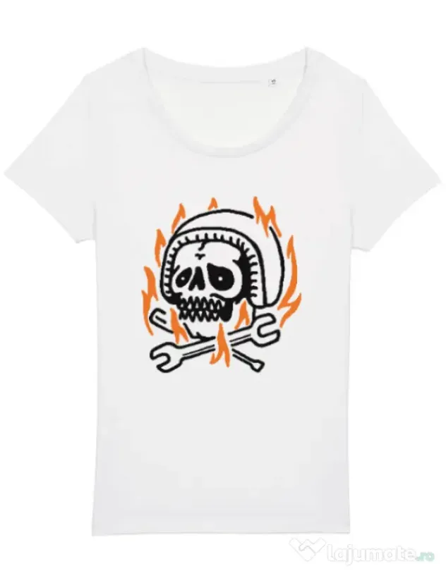 Tricou STANLEY STELLA dama Skull biker Alb