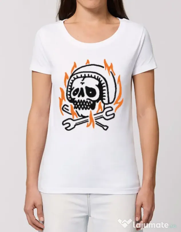 Tricou STANLEY STELLA dama Skull biker Alb