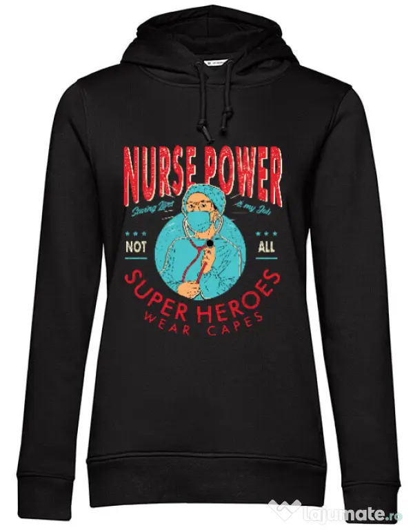 Hoodie dama cu gluga Nurse power Negru