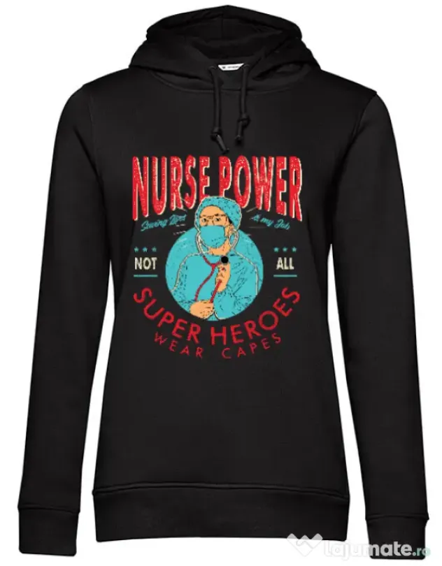 Hoodie dama cu gluga Nurse power Negru