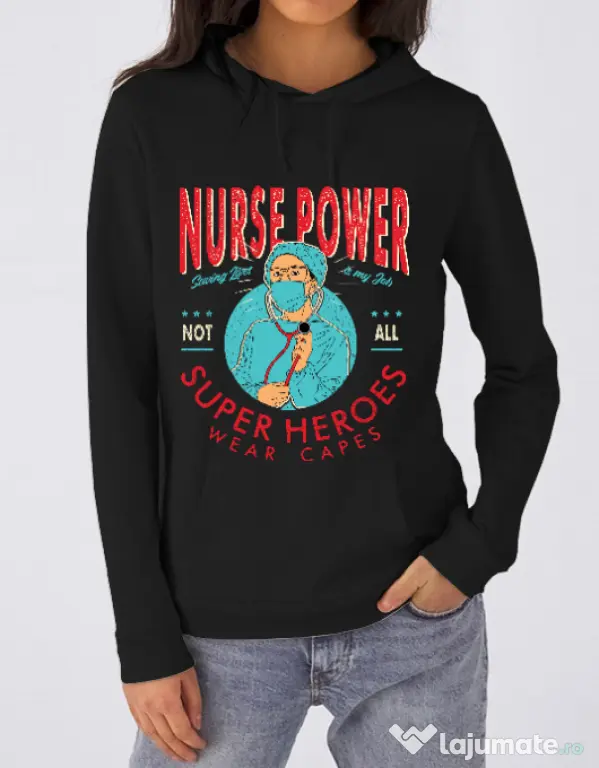 Hoodie dama cu gluga Nurse power Negru