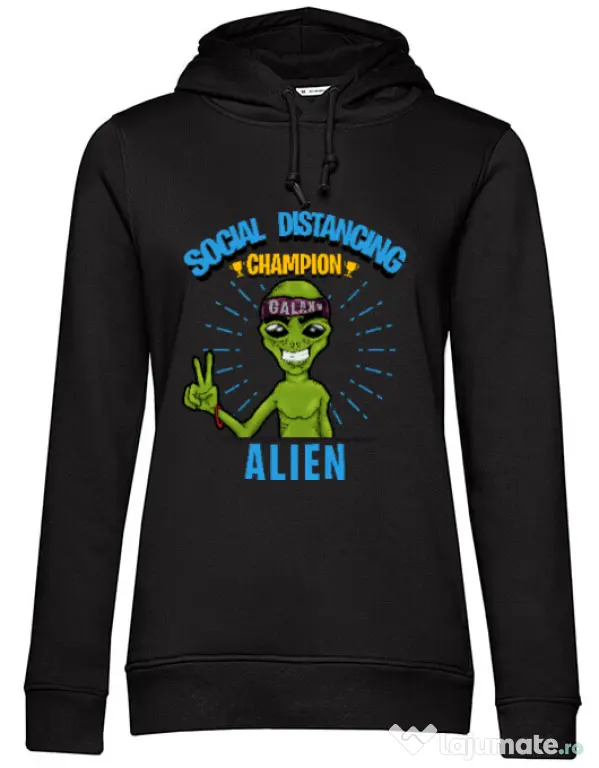 Hoodie dama cu gluga Social distancing Negru