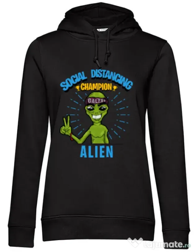 Hoodie dama cu gluga Social distancing Negru