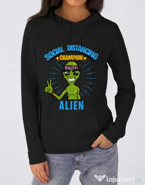 Hoodie dama cu gluga Social distancing Negru