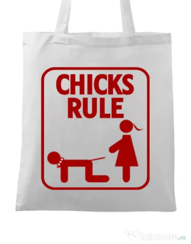 Sacosa personalizata Burlacite Chicks Rule Alb
