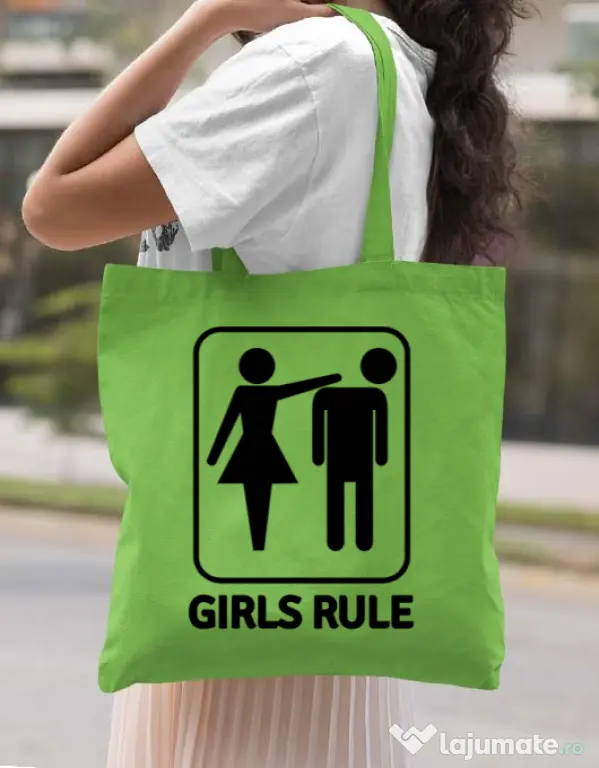 Sacosa personalizata Burlacite Girls rule Verde