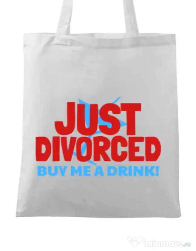 Sacosa personalizata Burlacite Just divorced Alb