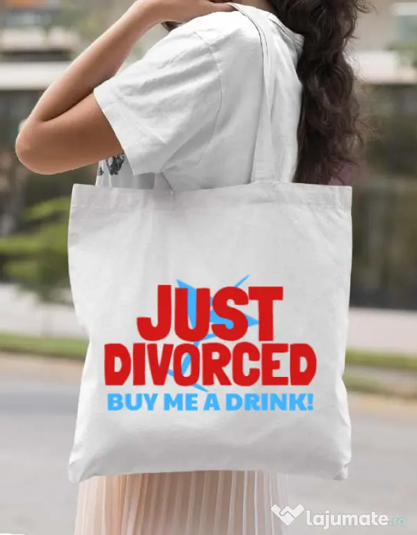 Sacosa personalizata Burlacite Just divorced Alb