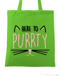 Sacosa personalizata Petrecerea burlacitelor Here to purrty Verde
