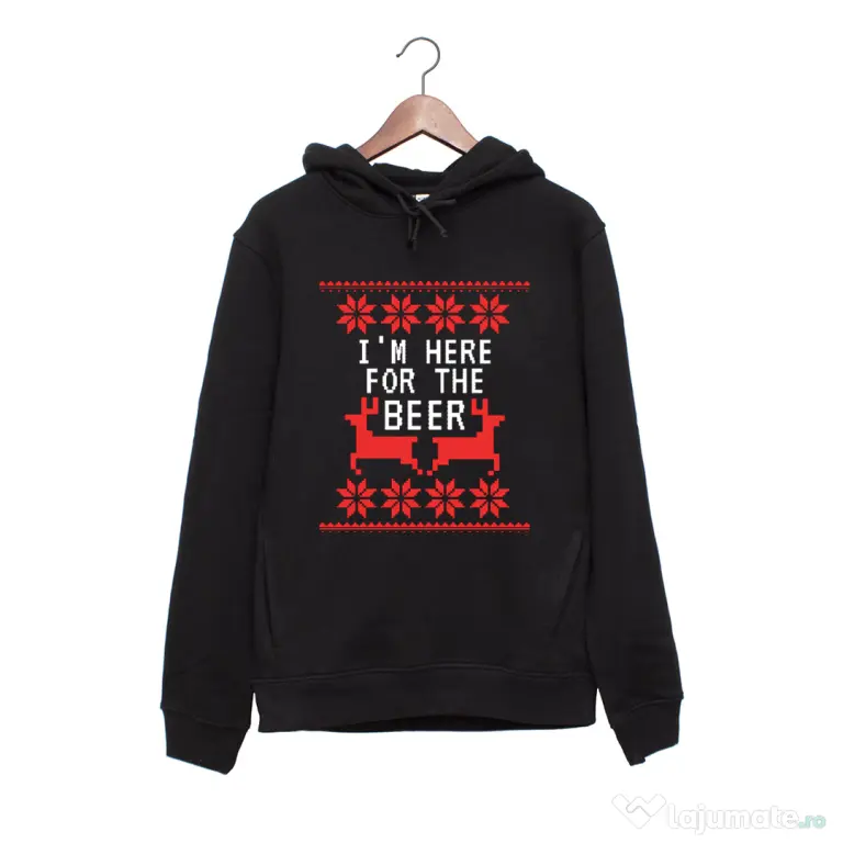 Hanorac personalizat negru unisex Here for the beer