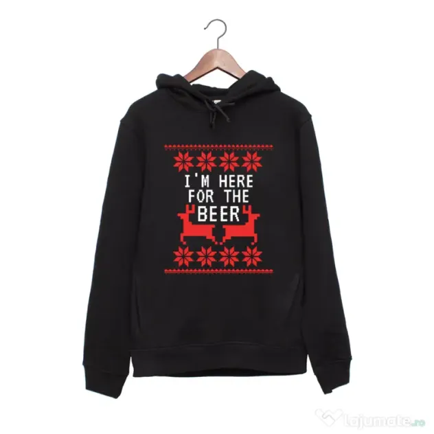 Hanorac personalizat negru unisex Here for the beer