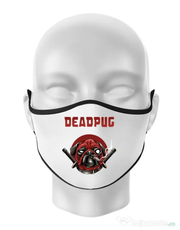 Masca personalizata reutilizabila Deadpug Alb