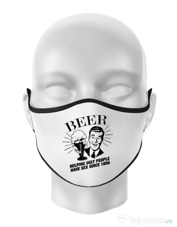 Masca personalizata reutilizabila Helping beer Alb