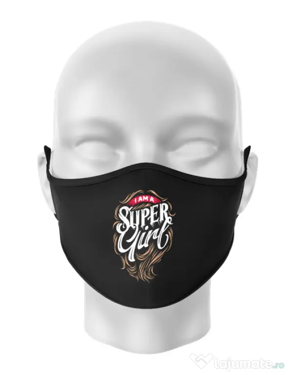 Masca personalizata reutilizabila I am a Super Girl Negru