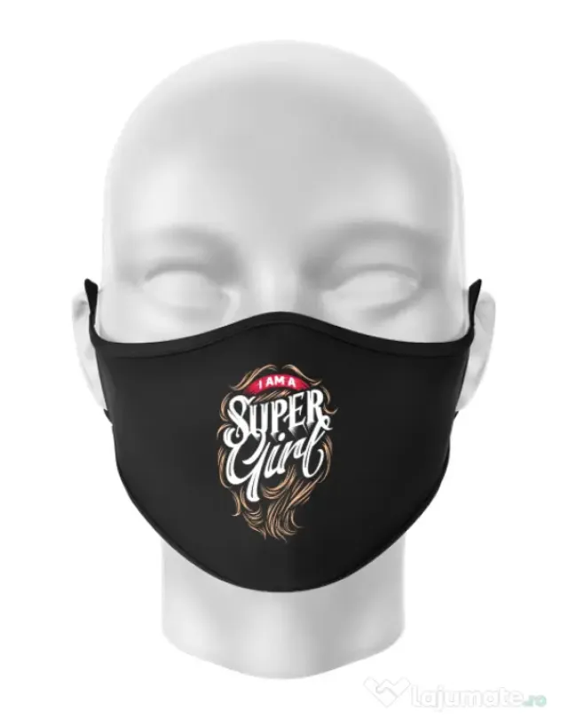 Masca personalizata reutilizabila I am a Super Girl Negru