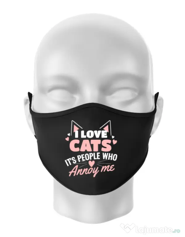 Masca personalizata reutilizabila I love cats Negru