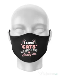 Masca personalizata reutilizabila I love cats Negru