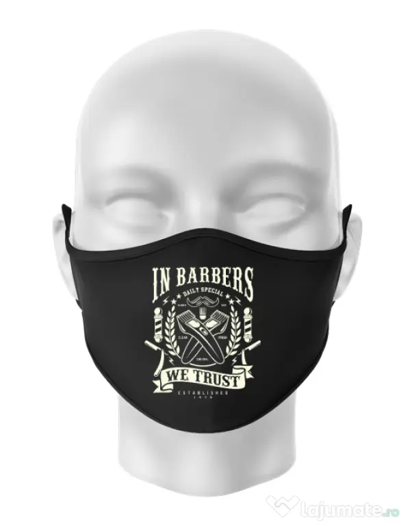 Masca personalizata reutilizabila In Barbers We Trust Negru