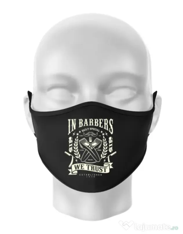 Masca personalizata reutilizabila In Barbers We Trust Negru