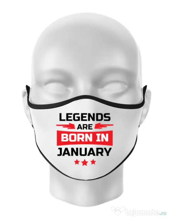 Masca personalizata reutilizabila Legends are born in January Alb