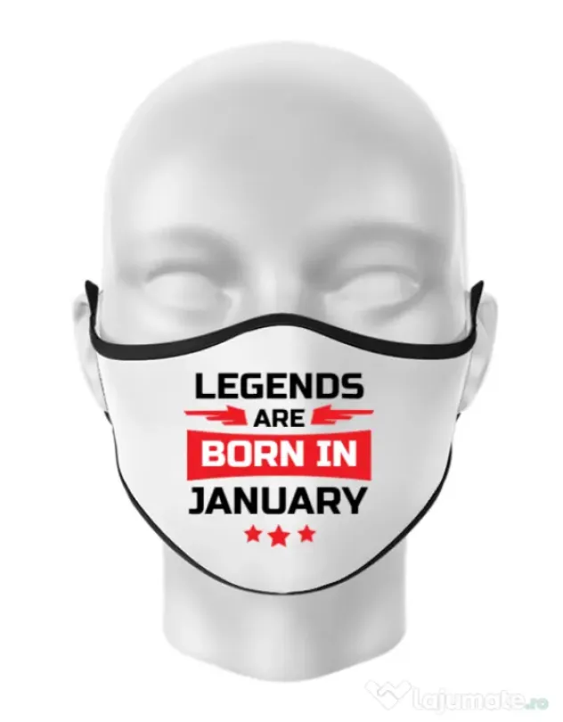 Masca personalizata reutilizabila Legends are born in January Alb
