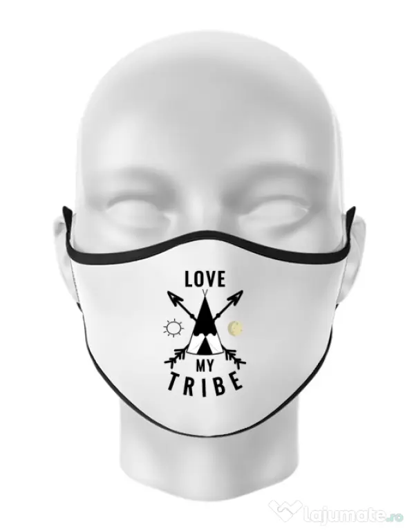Masca personalizata reutilizabila Love my tribe Alb