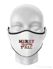 Masca personalizata reutilizabila Merry Christmas Y`all Alb