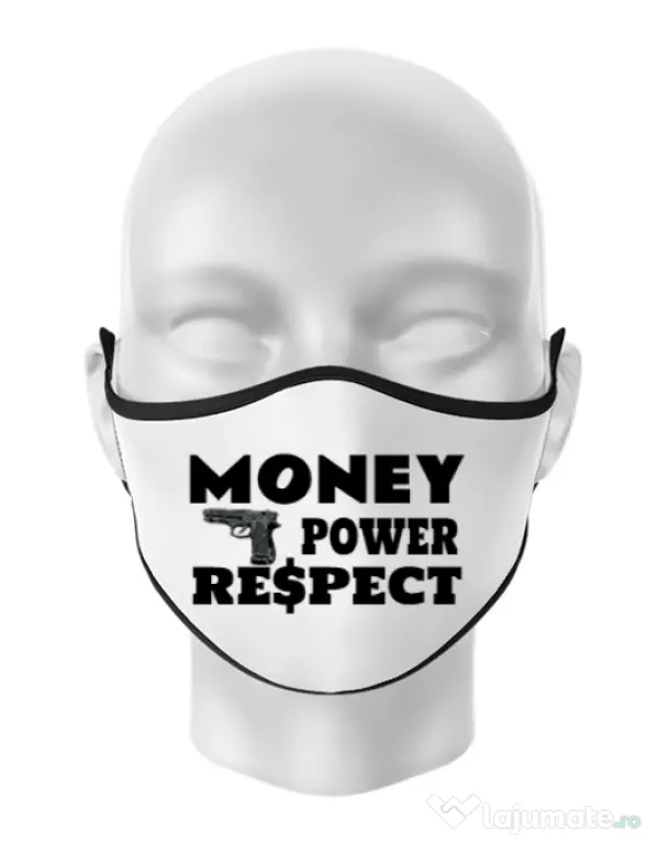 Masca personalizata reutilizabila Money, power,respect Alb
