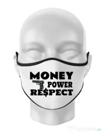 Masca personalizata reutilizabila Money, power,respect Alb