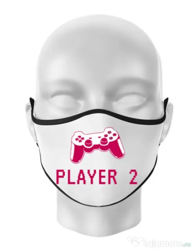 Masca personalizata reutilizabila Player 2 Alb
