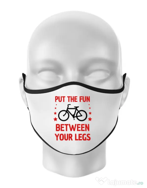 Masca personalizata reutilizabila Put the fun Between your legs Alb