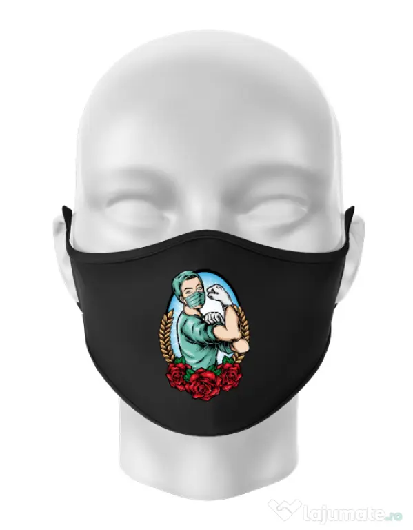 Masca personalizata reutilizabila Rockabilly Nurse Negru