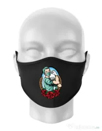 Masca personalizata reutilizabila Rockabilly Nurse Negru