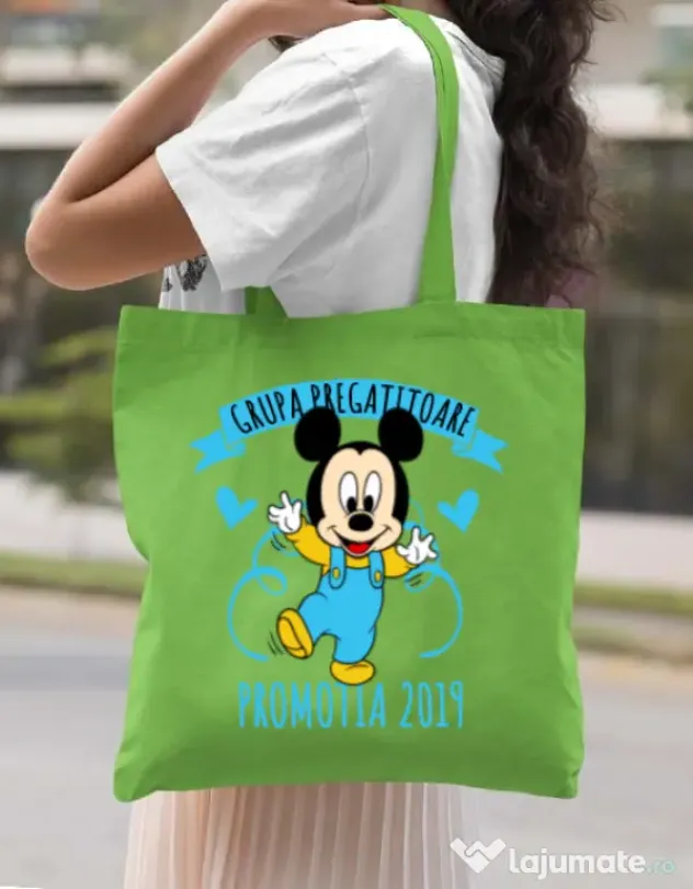 Sacosa din panza Absolvire Mickey Mouse Verde mar