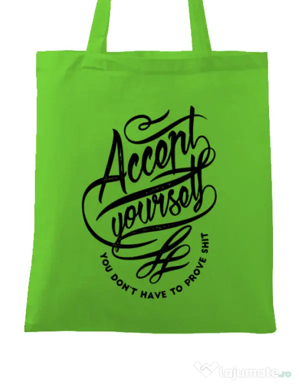 Sacosa din panza Accept Yourself Verde mar