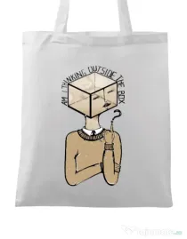 Sacosa din panza Am I thinking outside the box Alb