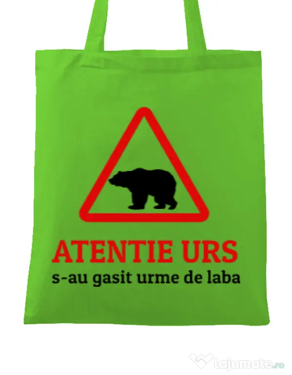 Sacosa din panza Atentie urs Verde mar