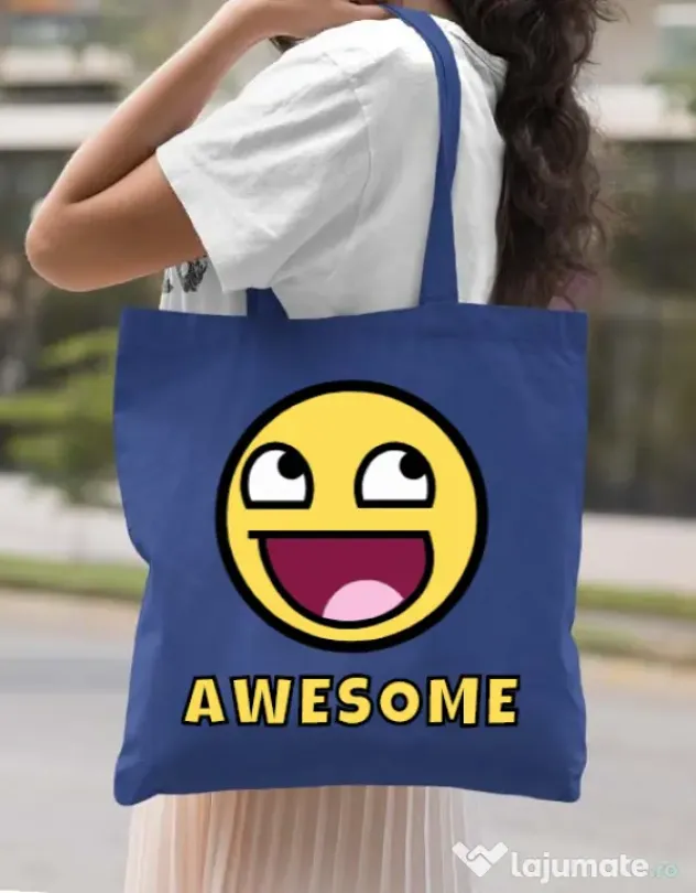 Sacosa din panza Awesome Albastru regal