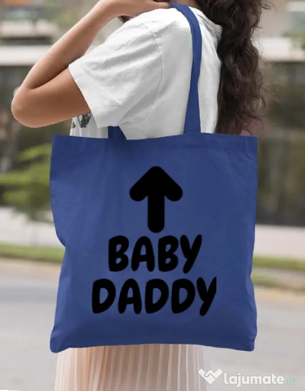 Sacosa din panza Baby daddy Albastru regal