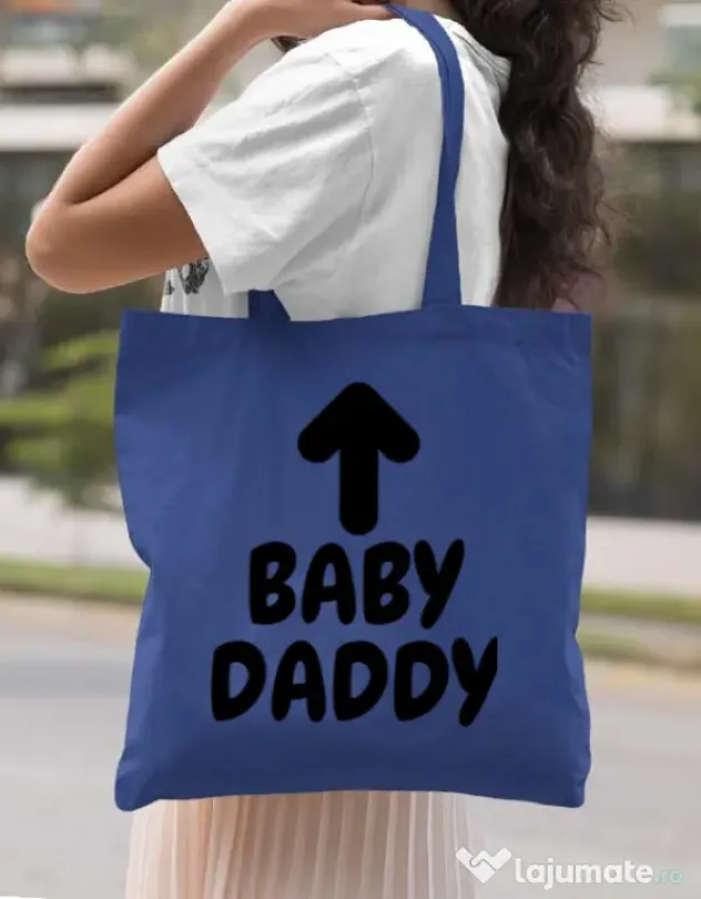 Sacosa din panza Baby daddy Albastru regal