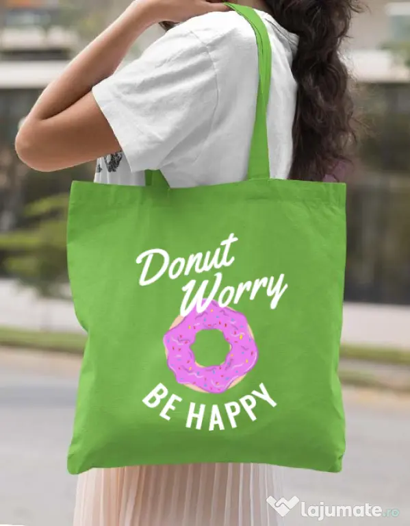 Sacosa din panza Be happy Verde mar