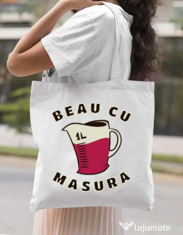 Sacosa din panza Beau cu masura Alb