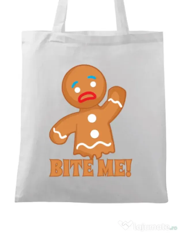 Sacosa din panza Bite me Alb