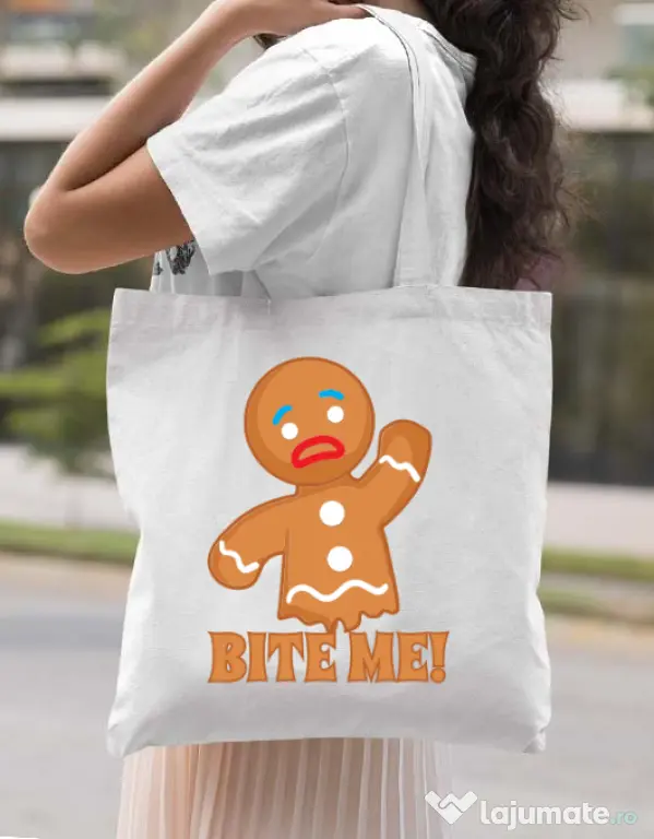 Sacosa din panza Bite me Alb